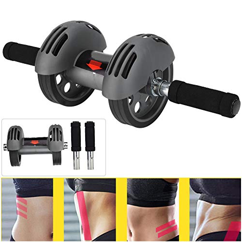 Ab Double Roller Workout System, Abdominal Exercise Roller Wheel with Dual Wheels and Knee Pad, Anti - Slip Foam Handles for Home Gym Core Training