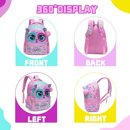 Cute Cat Backpacks for Girls - 2 in 1 Bookbag Set for Elementary & Preschool Students Ages 8-10 - color: Rose Cat