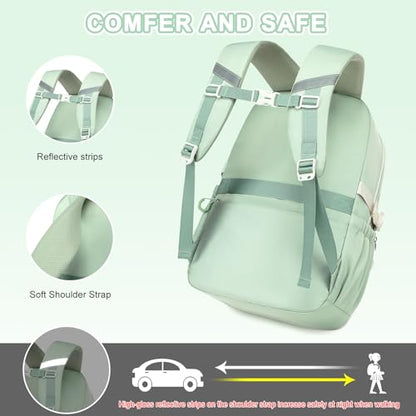 Scothen 3PCS Girls Backpack for School, Kids Backpack for Girls with Lunch Bag Pencil Case, Kids Bookbag Teen Backpacks for Elementary Middle High School - color: Green-beige