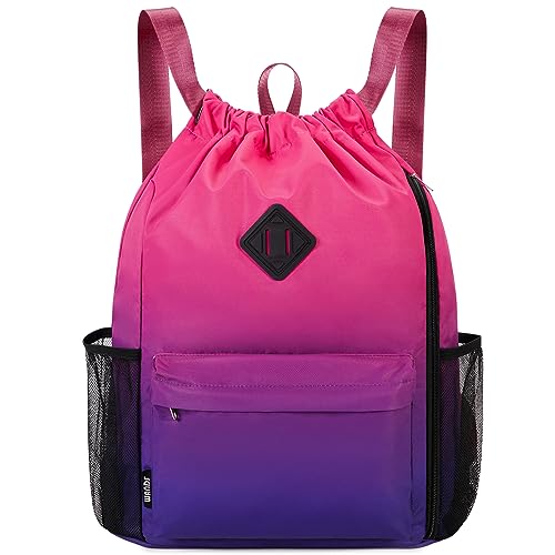 WANDF Drawstring Backpack Sports Gym Bag with Shoes Compartment, Water-Resistant String Backpack Cinch Bag for Women Men (Rose Gradient) - color: A-large Rose Gradient, size: Large