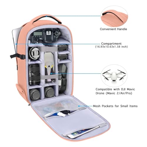 MOSISO Camera Backpack, DSLR/SLR/Mirrorless Photography Camera Bag 15-16 inch Waterproof Hardshell Case with Tripod Holder&Laptop Compartment Compatible with Canon/Nikon/Sony, Salmon Pink - color: Salmon Pink