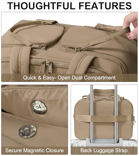 Travel Toiletry Bag, Large Wide-open Puffy Makeup Bag for Women Khaki - color: Khaki