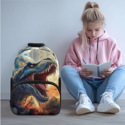 JEOCODY T-Rex Backpack Kids School Bag with Lunch Bag Pencil Case Water Bottle Holder Set of 4 Cool Dinosaur Bookbag for Boys Girls Lightweight Casual Daypack for Travel Hiking - color: Cool T-rex Printed