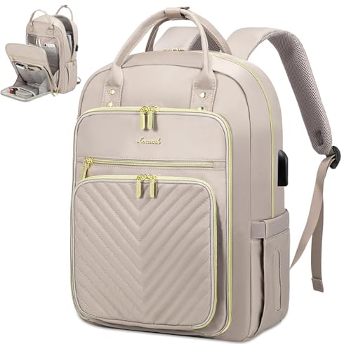 LOVEVOOK Laptop Backpack for Women, Water Resistant Travel Work Backpacks Purse Stylish Business Teacher Nurse Computer Bag with USB Charging Port,Pink Gray - color: Pink Gray, size: 15.6 inch-Standard Laptop Compartment