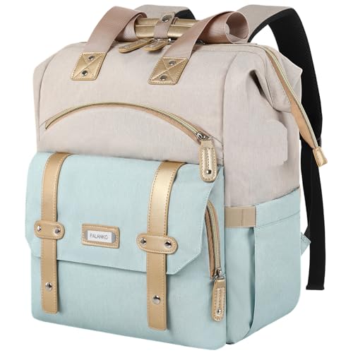 FALANKO Laptop Backpack for Women,17 inch Computer Backpack for Work School Nurse Teacher Business College with Laptop Compartment,RFID, Water-resistant Large Wide Open Travel Backpack Bookbag - color: Whiteblue, size: 17.3 Inch