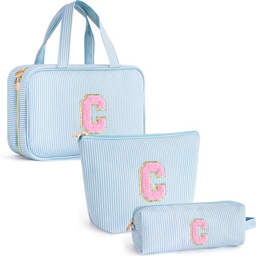 Gifts for Teen Girls Women - Personalized Toiletry Bag Initial Makeup Bag | Travel Cosmetic Bag | 8 9 10 11 12 13 14 15 16 Years Old Girl Gift Trendy Stuff - Blue C - color: Blue, style: C