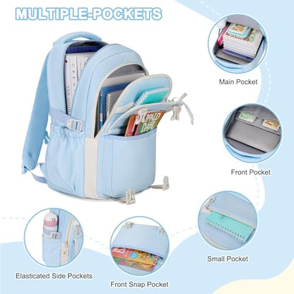 Scothen 3PCS Girls Backpack for School, Kids Backpack for Girls with Lunch Bag Pencil Case, Kids Bookbag Teen Backpacks for Elementary Middle High School (Blue) - color: Blue