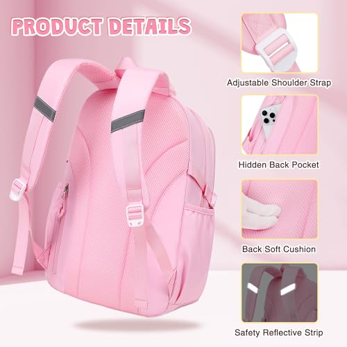 DIGOBAY 3PCS Girls Backpack for School, Hot Pink Large Kids Backpack for Girls with Lunch Box Pencil Case Set for Teen Girl Elementary Primary Middle High College School Bookbag with Cute Pins - color: Hot-pink