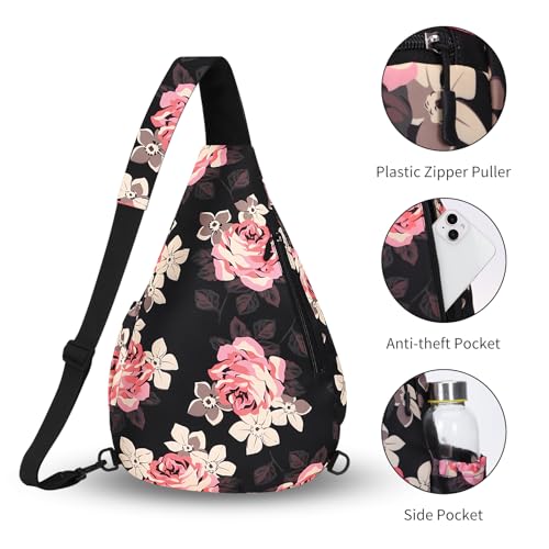 HUA ANGEL Crossbody Sling Bag for Men & Women Lightweight Waterproof Chest Shoulder Bag for Travel Hiking & Everyday Use - color: W-pink Rose