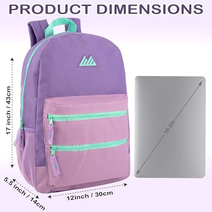 Summit Ridge Colorful Big Backpack for School Kids, Multi Pocket Backpack for Elementary, Middle School Girls, Boys with Padded Straps (Purple/Lilac) - color: Purple/Lilac