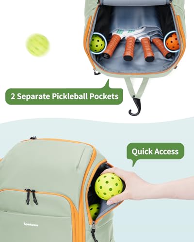 sportsnew Pickleball Bag Large Sports Pickleball Backpack with Shoe Compartment for Men Women, Patent Pending - color: Mint Green