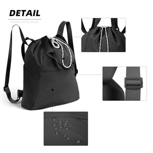 Valleycomfy Drawstring Backpack with Wet Pocket,Waterproof Drawstring Bag,Gym Backpack for Beach,Pool,Swim and Travel,Black - color: Black2
