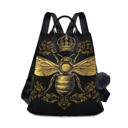 MNSRUU Backpack Womens, Anti-Theft Womens Backpack Travel Handbags Shoulder Bag Honey Bee with Wings Spread Carry On Ladies Rucksack Fashion Casual Daypack, Hairball Pendant - color: Bee I14314