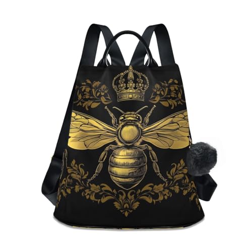 MNSRUU Backpack Womens, Anti-Theft Womens Backpack Travel Handbags Shoulder Bag Honey Bee with Wings Spread Carry On Ladies Rucksack Fashion Casual Daypack, Hairball Pendant - color: Bee I14314
