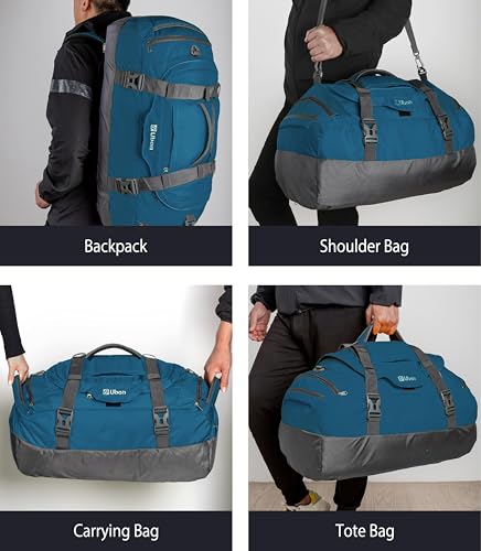 Ubon Large Duffel Bag Weekender Bags with Shoe Compartments 4-Way Sports Gym Backpack with Padded Straps Camping Traveling Duffle Bag - color: Dark Teal, size: 65L