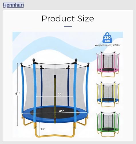 5 FT Kids Trampoline with Safety Enclosure Net, Indoor Outdoor Toddler Trampoline with U-Shaped Legs & Foam Poles, Mini Trampoline for Kids - color: Blue