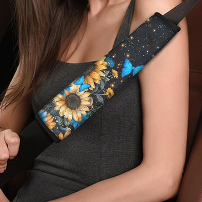 Dreaweet Soft Seat Belt Cover Pad Sunflower Butterfly Seatbelt Covers Car Accessories for Men Boys,Car Seat Belt Covers for Adults Kids - color: Sunflower Butterfly