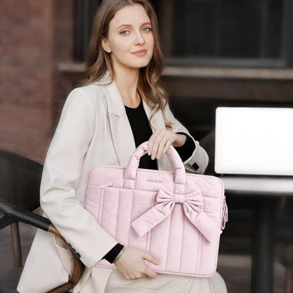 MOSISO Laptop Case 16 inch, 15-15.6 inch Puffy Laptop Sleeve Compatible with MacBook Pro 16 M5 M4 M3 M2 M1, HP Acer Dell Lenovo ASUS Notebook, Rectangle Quilted Carrying Bag with Bow&Handle, Pink - color: Pink, size: 16 inch