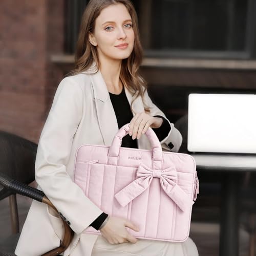 MOSISO Laptop Case 16 inch, 15-15.6 inch Puffy Laptop Sleeve Compatible with MacBook Pro 16 M5 M4 M3 M2 M1, HP Acer Dell Lenovo ASUS Notebook, Rectangle Quilted Carrying Bag with Bow&Handle, Pink - color: Pink, size: 16 inch