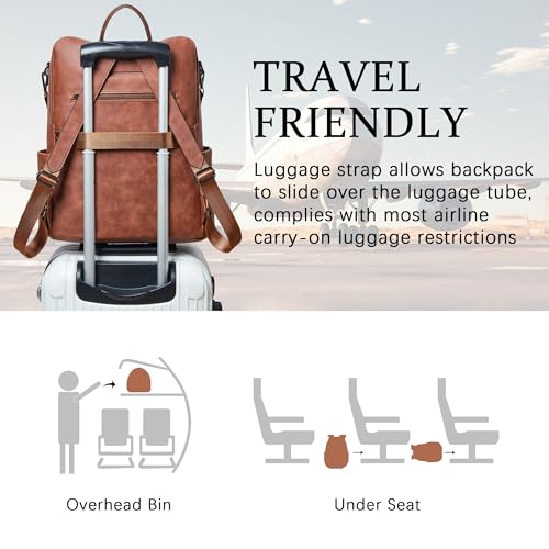 Shrrie Vegan Leather Laptop Backpack for Women 15.6 inch Work Backpack Fashion Travel Backpack Purse for Business College - color: 1 Nubuck Brown