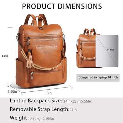 Shrrie Vegan Leather Laptop Backpack for Women 15.6 inch Work Backpack Fashion Travel Backpack Purse for Business College - color: Brown02