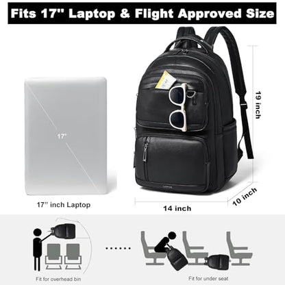 LATMAP Vegan Leather Backpack 17Inch Laptop Backpack for Women Travel Black | TSA-friendly, with luggage strap & pickpocket-proof, large capacity, laptop compartment, water-resistant, easy to wipe clean - color: Black