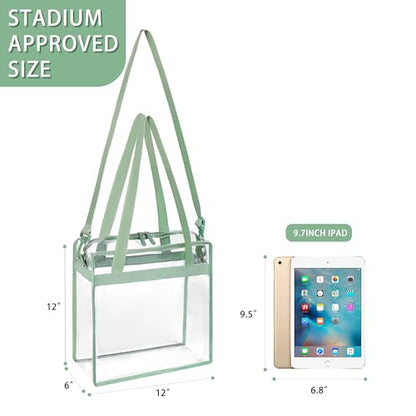 BAGAIL Clear Bags 12x6x12 Stadium Approved Clear Tote Bag with Zipper Closure Crossbody Shoulder Bag with Adjustable Strap - color: Matcha Green