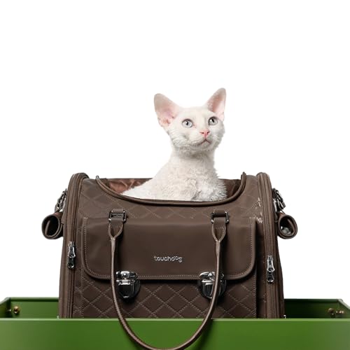 Touchdog Pioneer Light Luxury Pet Carrier Backpack, Airline-Approved Dog Soft-Sided Carriers with High-End Leather & Ventilated Design for Cats, TSA Compliant Pet Travel Carrier (Brown,L13'*W10'*H9')