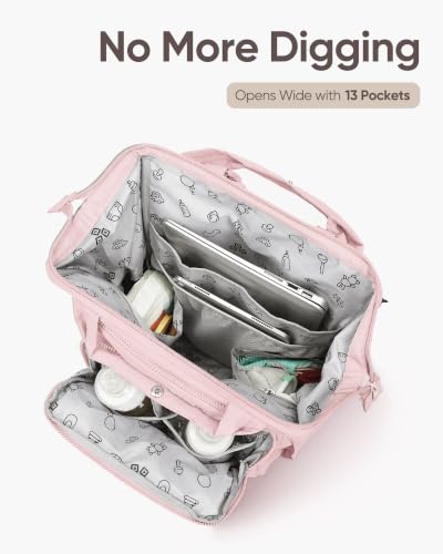 BELALIFE Baby Diaper Backpack Bag, Baby Essentials Travel Backpack for Moms Dads, with Changing Pad, Insulated Bottle Holders & Stroller Straps, Pink - color: Pink