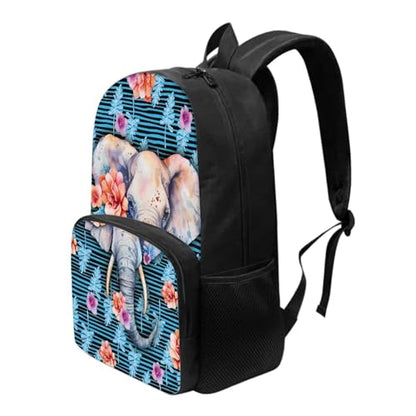 Talayituse Elephant Flower Palm Leaf Print Backpack for Girls Boys Aesthetic Elementary School Bookbag School Bag with Zippe Pocket Lightweight Laptop Rucksack Daypack with Adjustable Straps - color: Elephant Flower Palm Leaf