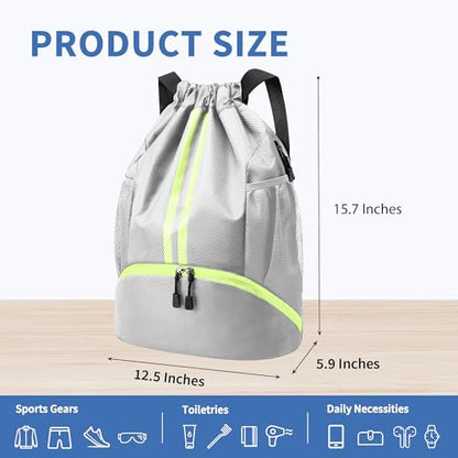 JELUTAR Drawstring Backpack Gym Bag with Shoes Compartment, Grey - color: Grey, size: Medium