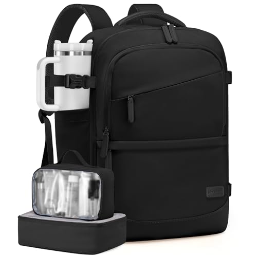 LOVEVOOK Travel Backpack for Women & Men, 50L Carry on Backpack Airline Approved, Large TSA Personal Item Travel Bag fits 17.3" Laptop, Business Weekender Bag for Essentials, 4Pcs - color: Black, size: 18 Inch-4Pcs