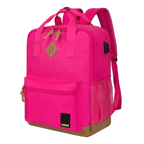 Goloni Small Carry On Travel Backpack with USB Charging Port, Lightweight Water Resistant Mini Carry-on Backpack for Men Women, Compact Personal Everyday Backpack,Rose - color: Rose