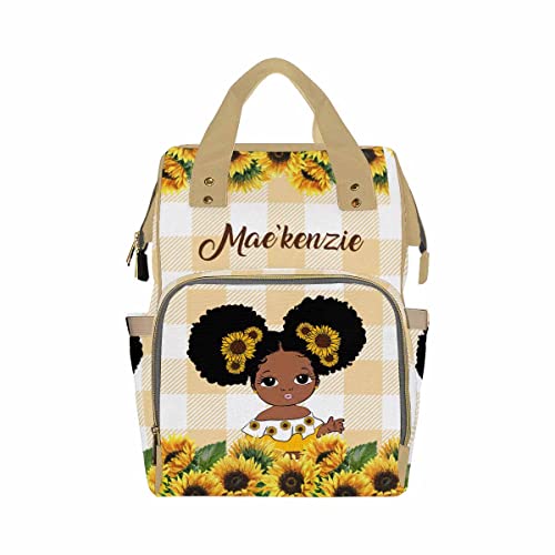 Newcos Personalized Sunflower Mommy Nursing Baby Bags Custom Afro Princess Diaper Bag Backpack with Name Customized Large Nappy Bags for Women - color: 230112-17