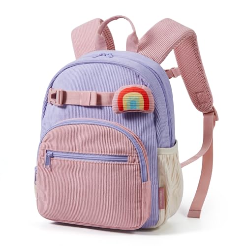 mommore Toddler Backpack for Girls 2-4, Corduroy Kids Backpack for School, 13" H Small Cute Preschool Kindergarten Bookbag Travel Daypack - Pink&Purple - color: Pink&purple, style: Backpack
