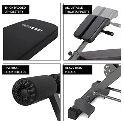 HolaHatha Adjustable Flat & Decline Bench, Weight Lifting and Training Equipment for Full Body Workout - Padded Seat and Dumbbell Storage