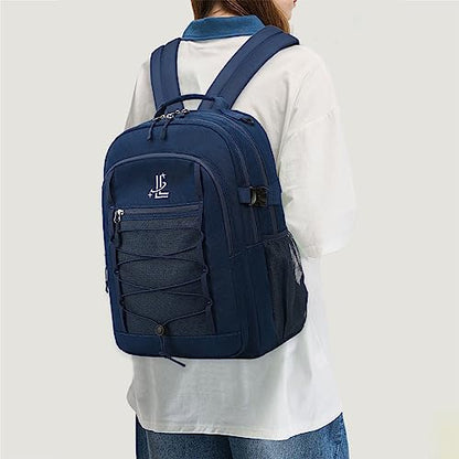 Lanola Basic Multi-Pocket Multipurpose Casual Backpack Water Resistant Bag for Business Travel Hiking Daypack - Dark Blue - color: Dark Blue