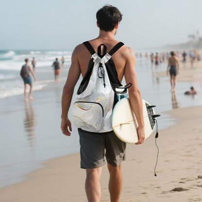 Drawstring Gym Bags Camp Bag With Pockets Cinch Sack Waterproof Marble White Neutral - color: Color 16