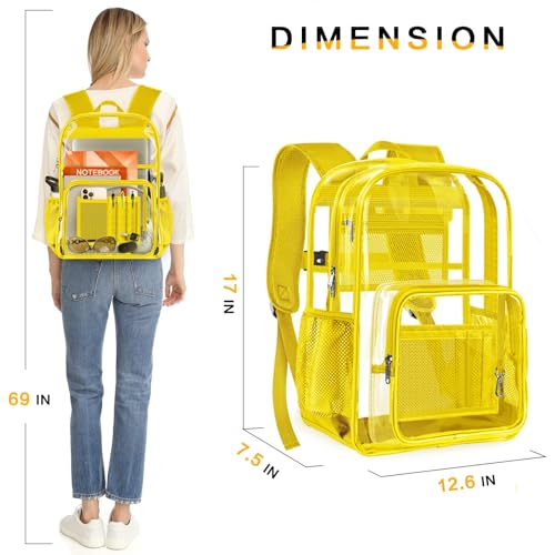 Clear Backpack Heavy Duty Large Transparent Backpack with Reinforced Bottom Multi-pockets for College, Travel, Workplace Security - Yellow - color: Yellow