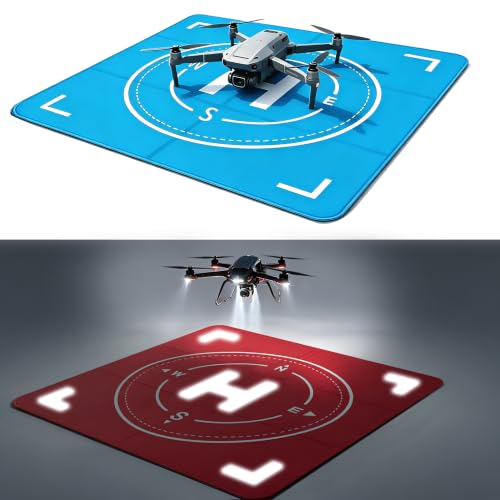Nighttime Reflective Drone Landing Pad, Fast-Fold Double Sided Waterproof & Weighted Portable for DJI Mavic 4 Pro/Air 3S/Mini 5 Pro/Neo/Flip/Avata 2/Mini 4K/Mavic 3 Pro, Outdoor Flying, Accessories (Sky Blue-Red, 20-inch square) - color: Sky Blue-Red, siz