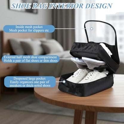 4 Pack Shoe Bags for Travel Holds 3 Pair of Shoes, Portable Shoes Storage Bag Organizer with Handle, Travel Luggage Shoe Organizer for Women Men Teenager Daily Use Storage Pouch (Black)