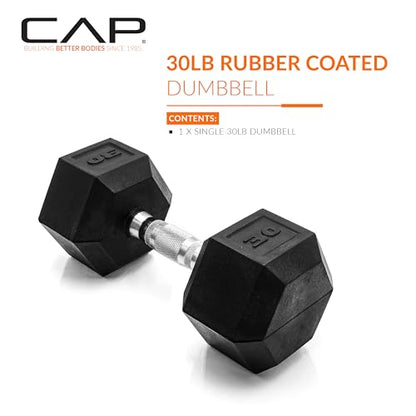 CAP Barbell Coated Hex Dumbbell Weight - Single | 10-120 lbs | Multiple Options - size: 30 lb, style: Chrome Handle