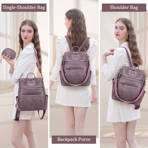 AGLOD Leather Backpack Purse for Women Designer Ladies Shoulder Bag Fashion Faux Work Travel Handbags - color: Kcus22001-purple