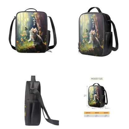 Cute Cat School Backpack Set for Girls Boys Daisy Butterfly Backpack with Lunch Box Pencil Case Water Bottle Holder Elementary Middle Bookbag for Students Back to School Gifts - color: Cute Cat Daisy Butterfly