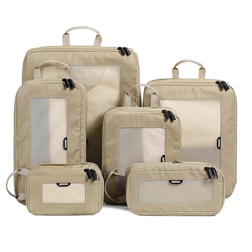 EPICKA TripCozy Compression Packing Cubes - 6 Set Durable Travel Organizer Bags with Mesh Top, Expandable Travel Accessories for Carry on, Luggage, Suitcase, Backpack (Khaki) - color: Khaki, size: Set of 6
