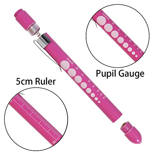 Aokin Medical Pen Light for Nurse Doctor, Reusable LED Medical Penlight Flashlight with Pupil Gauge and Ruler, White Light, Rose - color: Rose