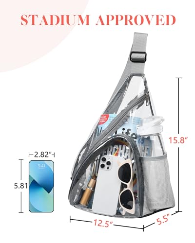 HULISEN Clear Sling Bag, Clear Bag Stadium Approved, Transparent Shoulder Crossbody Backpack Chest Casual Daypack - color: Grey