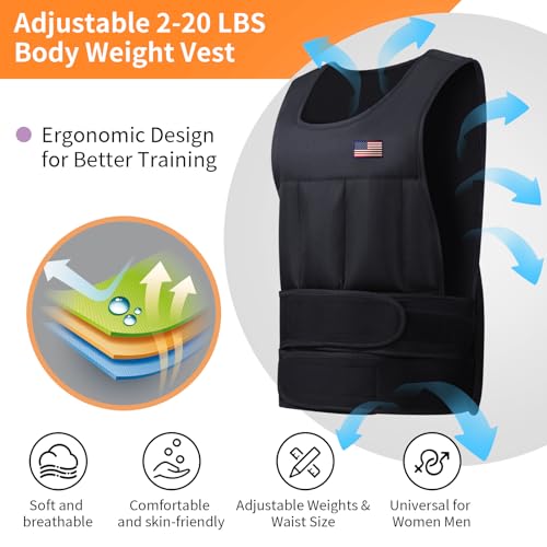 Wolliwa Adjustable Weighted Vest for Men Women,2-30 Lbs Adjustable Weighted Vest with Straps Womens Running Weight Vest for Walking Strength Training Fitness - size: Adjustable 2-20 Lbs