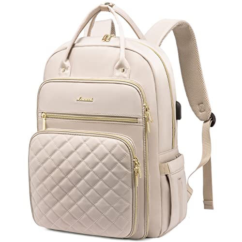 LOVEVOOK Laptop Backpack for Women, Water Resistant Travel Work Backpacks Purse Stylish College Business Teacher Nurse Computer Bag with USB Charging Port, Fits 17" Laptop - color: Antiquewhite, size: 17-Inch
