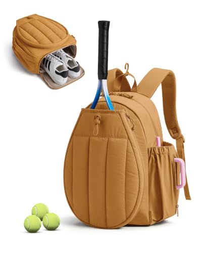 BAGSMART Tennis Gym Bag for Women, 3-in-1 Sports Duffle Sling Backpack | Fits 40oz Tumblers, 15.6" Laptop & Shoes, Converts to a Gym Duffle, Travel Sling, or Court Backpack for 2 Rackets/Paddles - color: X-Oxidized Gold, size: Tennis Backpack